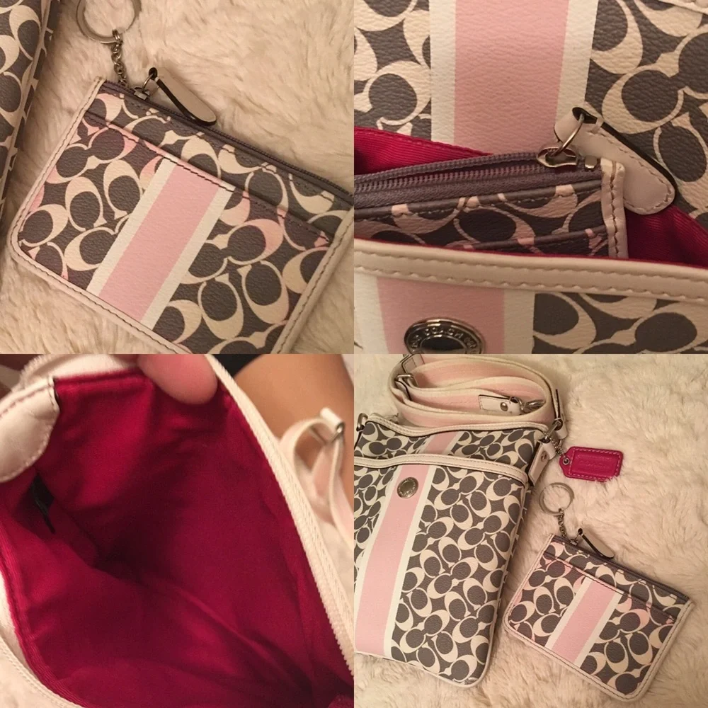 Coach Signature Crossbody Bag in Gray, Pink, White